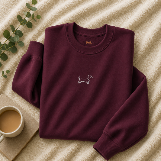 Minimal Dachshund Embroidered Crewneck Sweatshirt - White Outline