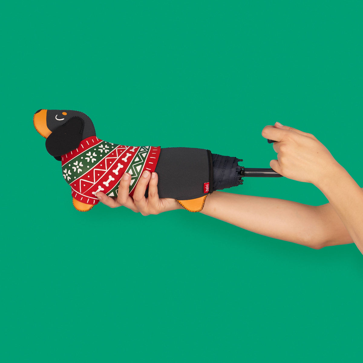 Festive Black & Tan Sausage Dog Umbrella