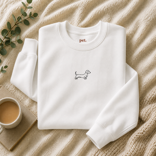 Minimal Dachshund Embroidered Crewneck Sweatshirt - Black Outline