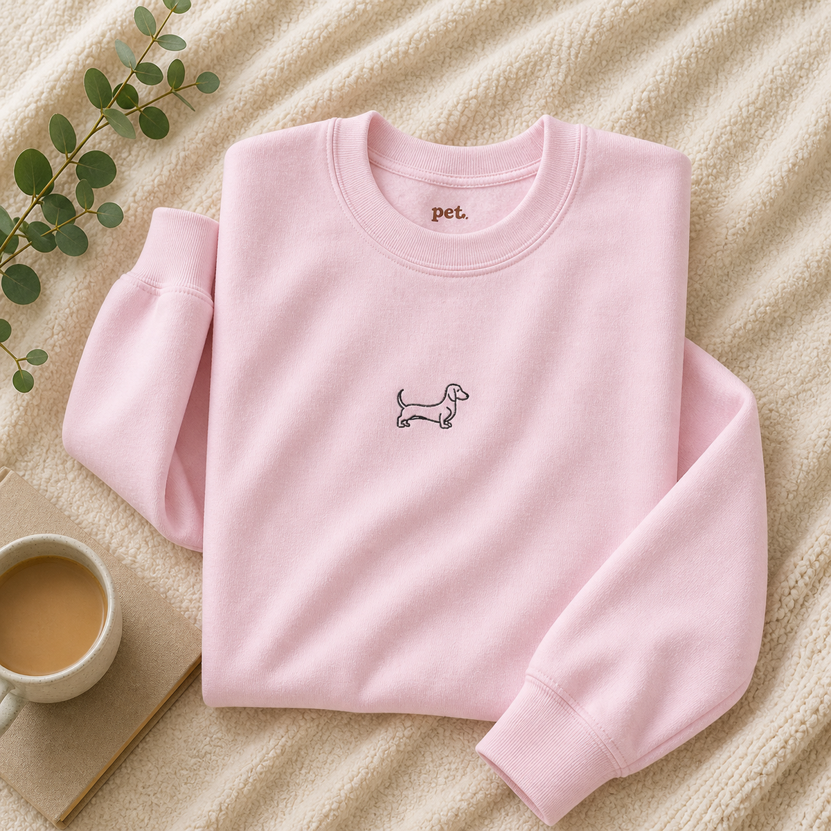 Minimal Dachshund Embroidered Crewneck Sweatshirt - Black Outline