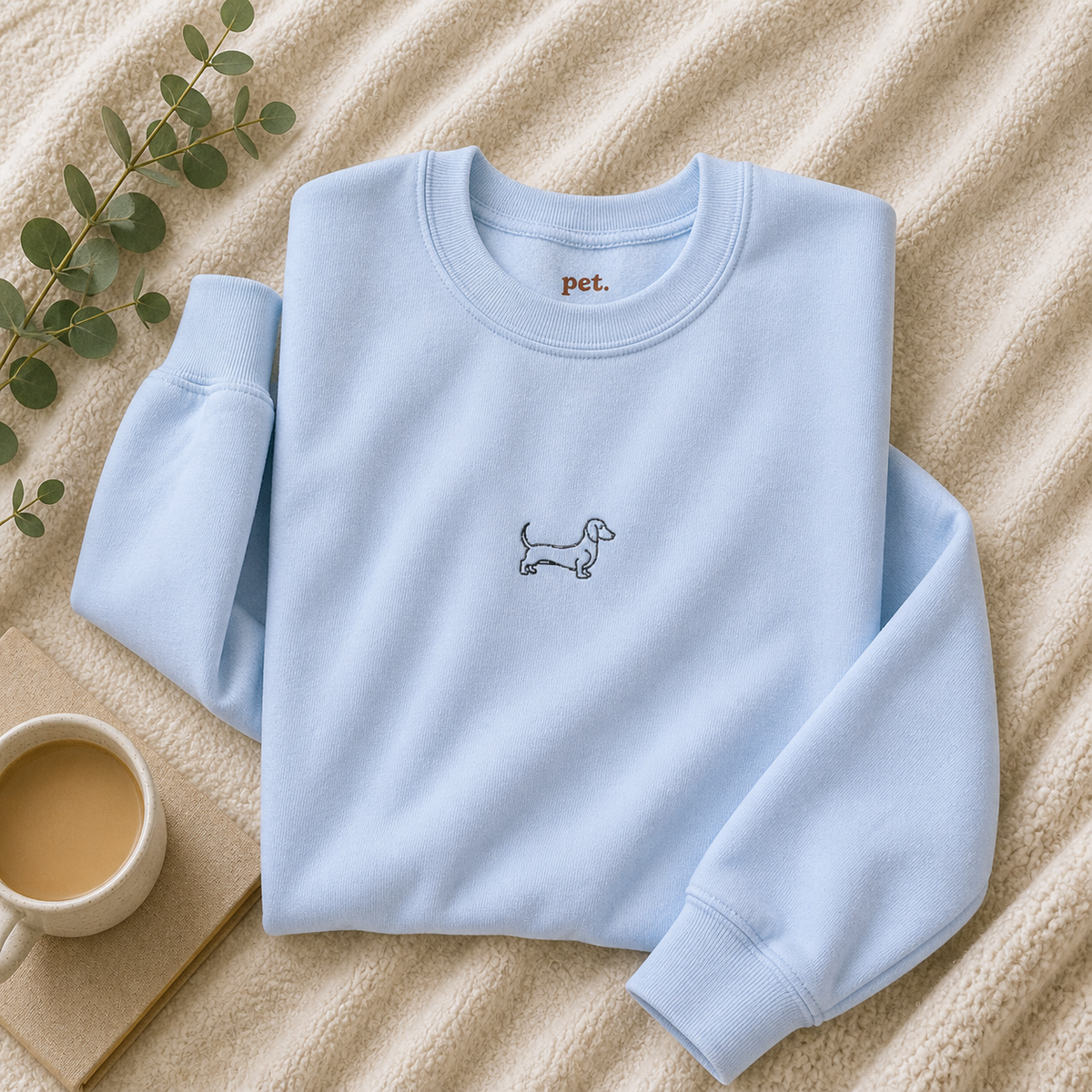 Minimal Dachshund Embroidered Crewneck Sweatshirt - Black Outline