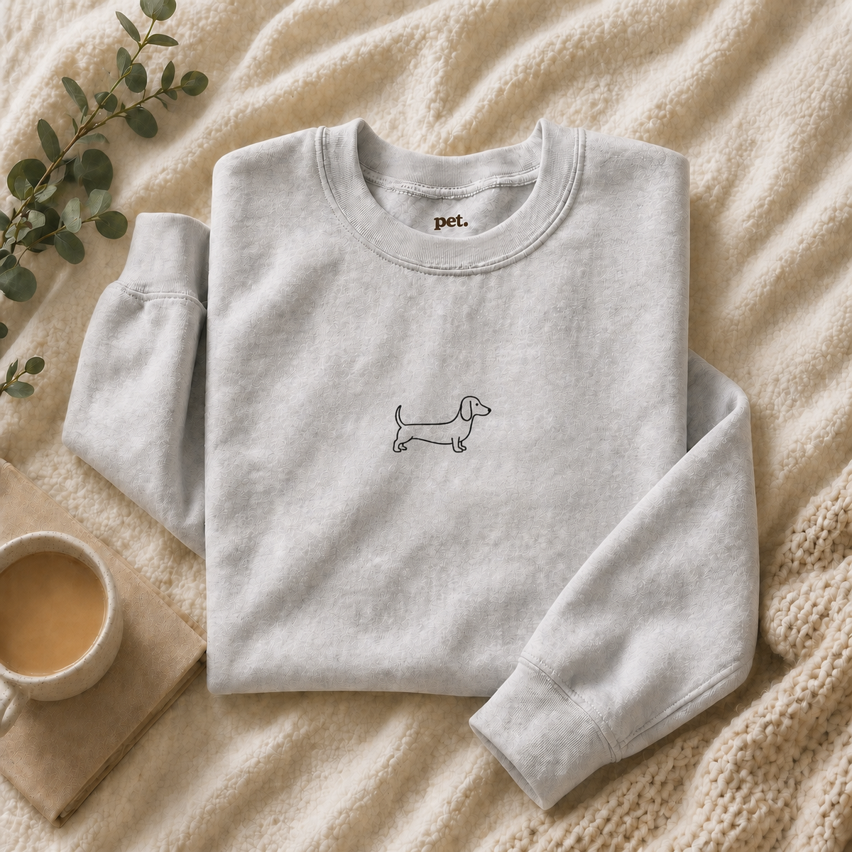 Minimal Dachshund Embroidered Crewneck Sweatshirt - Black Outline