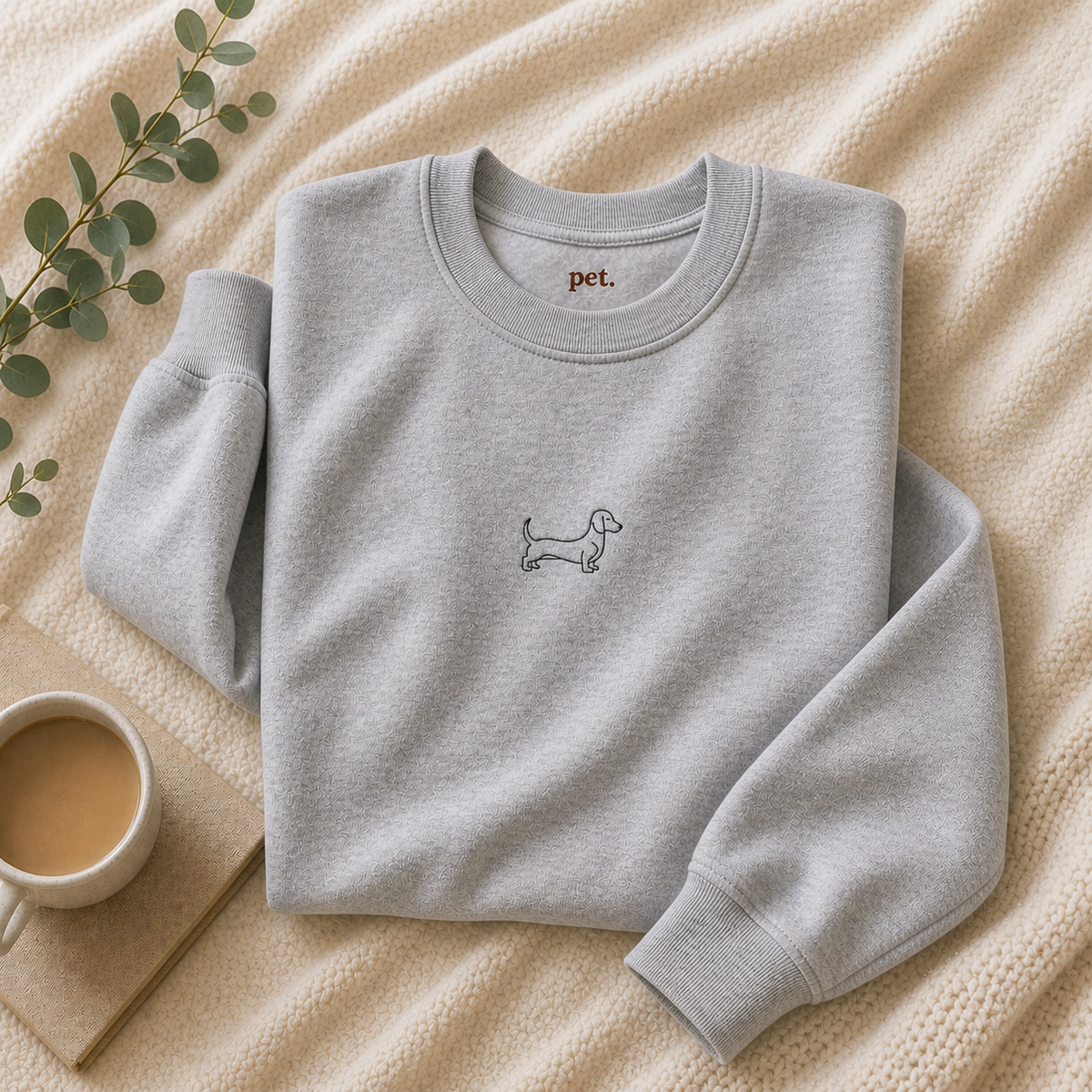 Minimal Dachshund Embroidered Crewneck Sweatshirt - Black Outline