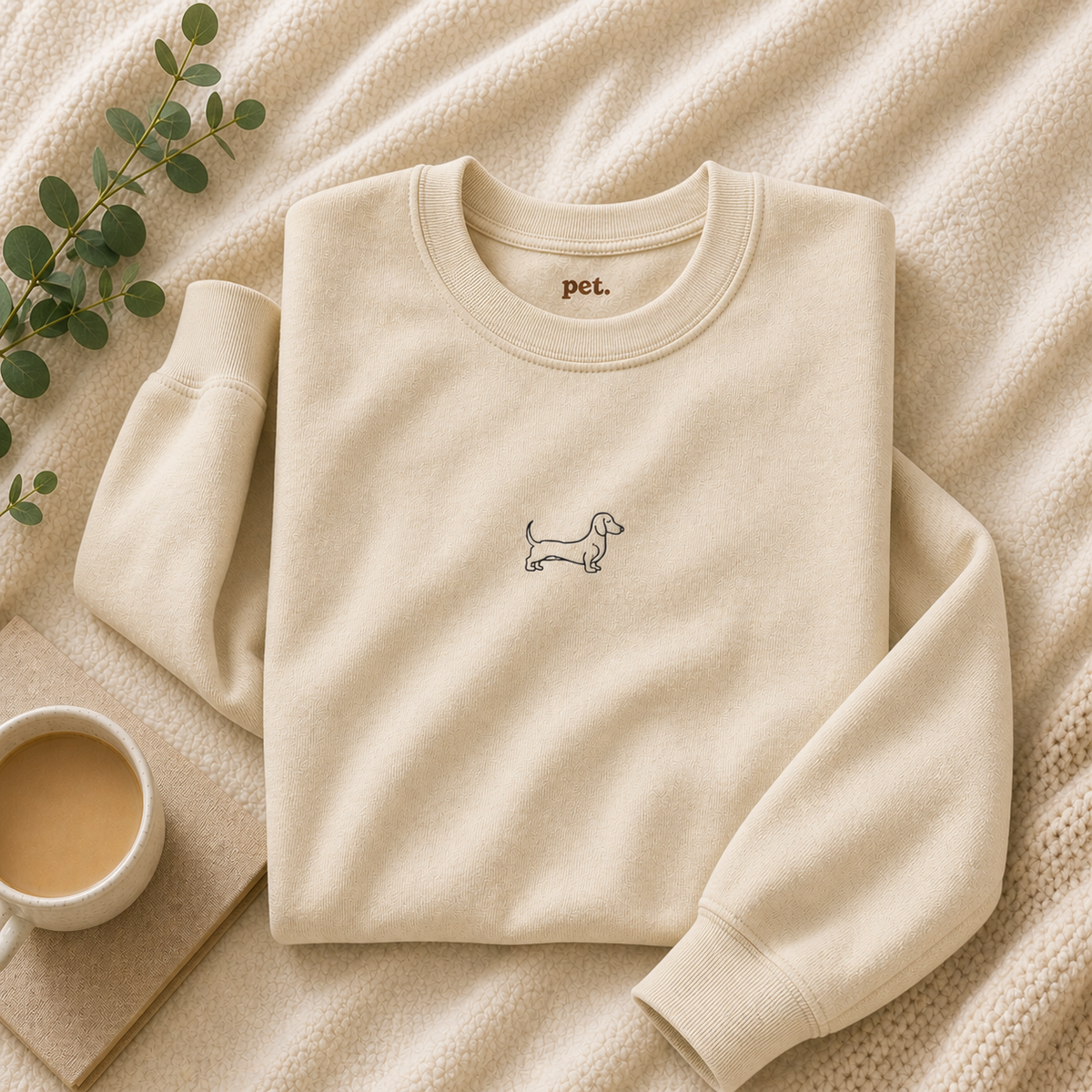 Minimal Dachshund Embroidered Crewneck Sweatshirt - Black Outline
