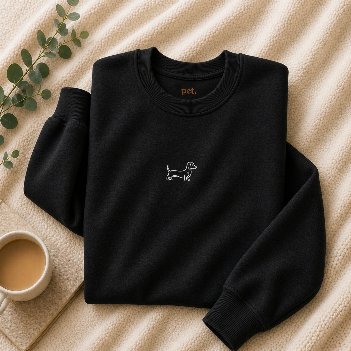 Minimal Dachshund Embroidered Crewneck Sweatshirt - White Outline