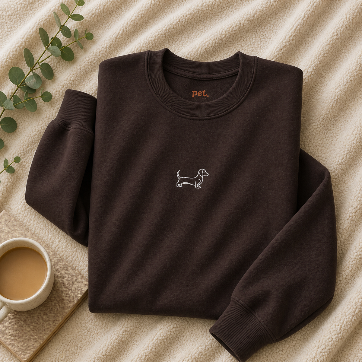 Minimal Dachshund Embroidered Crewneck Sweatshirt - White Outline