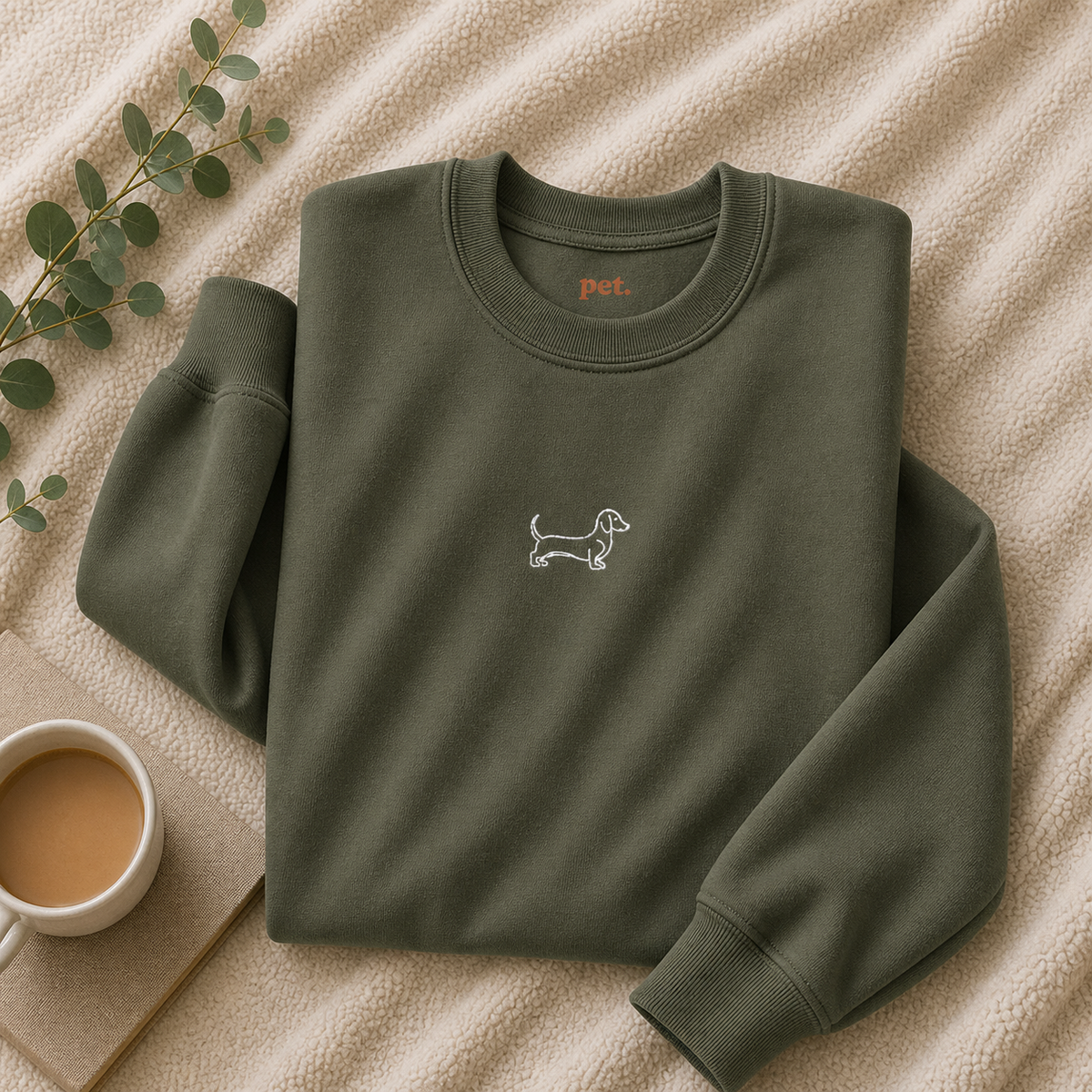 Minimal Dachshund Embroidered Crewneck Sweatshirt - White Outline
