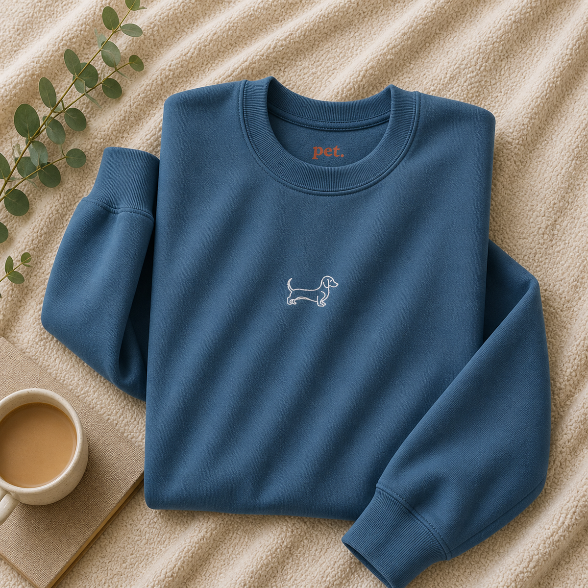 Minimal Dachshund Embroidered Crewneck Sweatshirt - White Outline