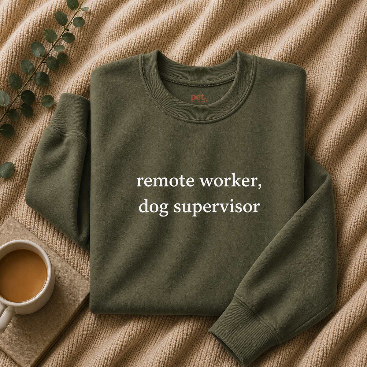 Remote Worker, Dog Supervisor Embroidered Sweatshirt - White Text Edition