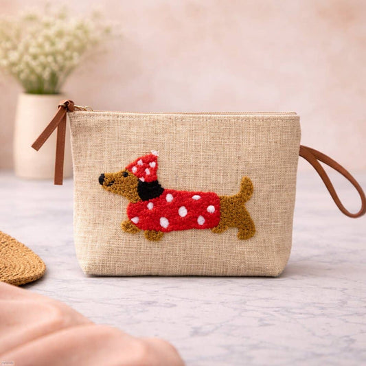 Sausage Dog Polka Dot Clutch Bag