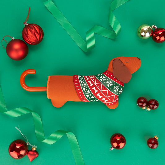 Festive Brown Sausage Dog Umbrella