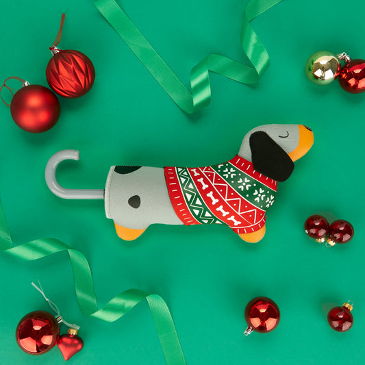 Festive Grey Dapple Sausage Dog Umbrella